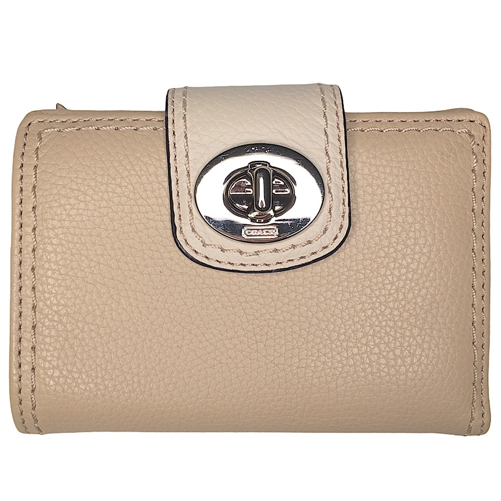 Coach bi-fold wallet tan pebbled leather metallic